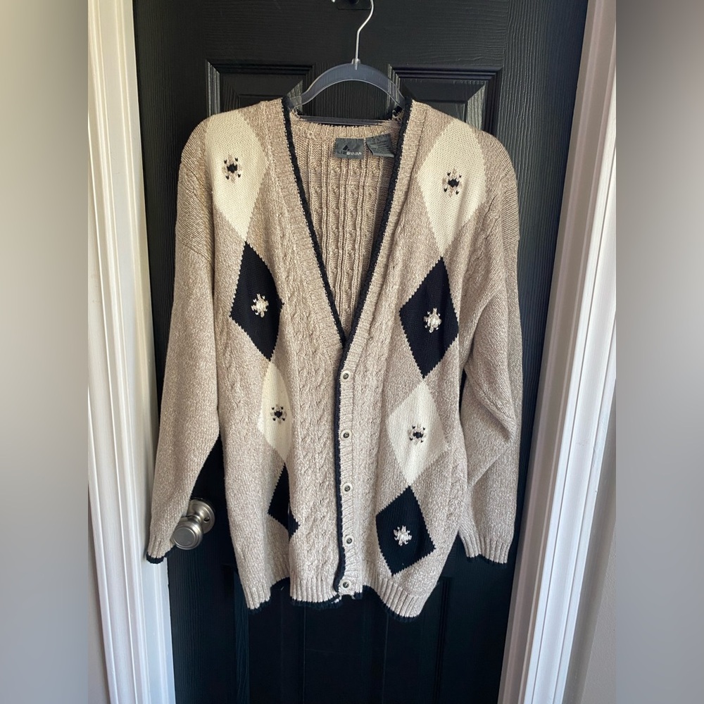 Vintage Liz Wear Women Knit Long Sleeve Sweater Cardigan 100% Cotton-Size L
